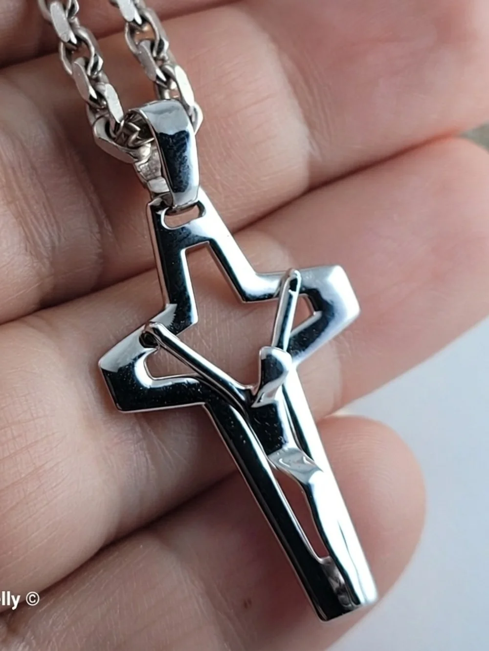 18K White Gold Modern Open-Design Crucifix Cross Pendant – Made in Italy!